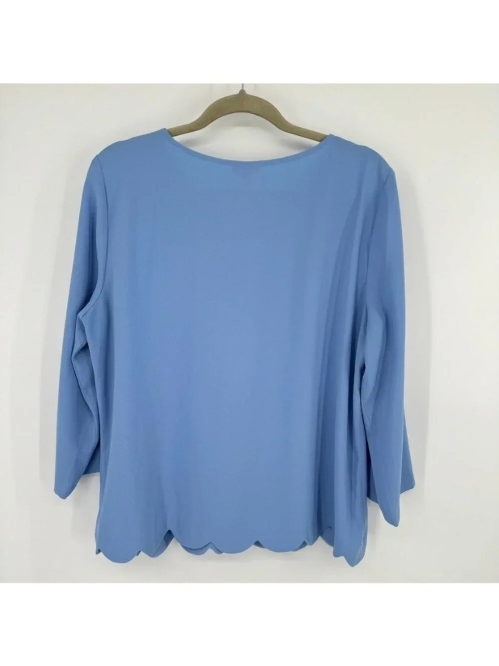 Talbots Blue Lace Up Scallop Hem Blouse Size Large Womens Top 3/4 sleeve